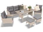 Komplet mebli na taras dla 7 osób z uniwersalnym stołem imitacja drewna Perata Dining Grey
