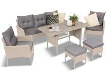 Komplet mebli na taras dla 7 osób z uniwersalnym stołem imitacja drewna Perata Dining Grey