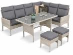 Narożnik technorattan ze stołem 120x70cm i pufami Lirata Corner Light Grey