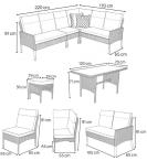 Narożnik technorattan ze stołem 120x70cm i pufami Lirata Corner Light Grey