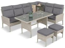 Narożnik technorattan ze stołem 120x70cm i pufami Lirata Corner Light Grey