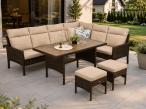 Narożnik technorattan 8 miejsc ze stołem polywood Lirata Corner Brown