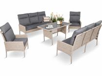 Komplet z technorattanu z wysokimi oparciami i stołem obiadowym Lirata Grande Polywood - Grey