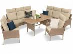 Komplet mebli technorattanowych dla 8 osób z sofami i stołem polywood Lirata Grande Natural