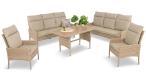 Komplet mebli technorattanowych dla 8 osób z sofami i stołem polywood Lirata Grande Natural