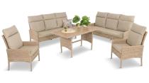 Komplet mebli technorattanowych dla 8 osób z sofami i stołem polywood Lirata Grande Natural