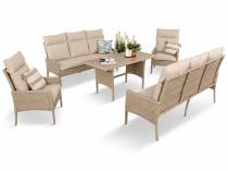 Komplet mebli technorattanowych dla 8 osób z sofami i stołem polywood Lirata Grande Natural