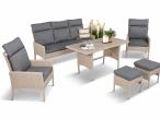 Zestaw szarych mebli technorattanowych z wysokimi oparciami i stołem obiadowym polywood Lirata Dining