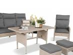Zestaw szarych mebli technorattanowych z wysokimi oparciami i stołem obiadowym polywood Lirata Dining