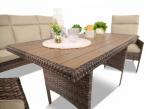 Brązowe neble ogrodowe z sofą 175cm, wysokim stołem polywood, fotelami i pufami Lirata Dining