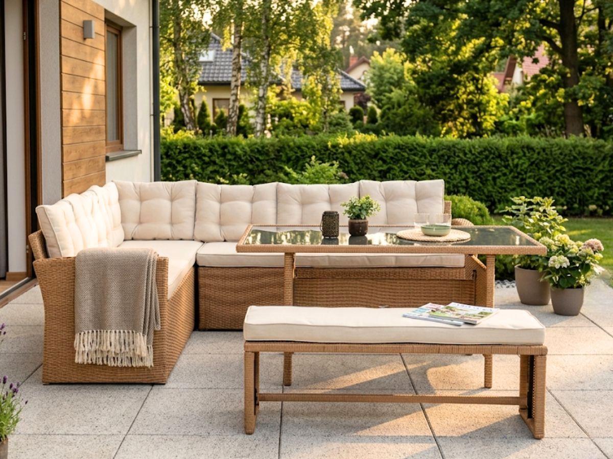 Narożny zestaw mebli z technorattanu