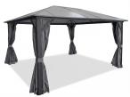 Aluminiowy pawilon ogrodowy z dachem z poliwęglanu z zasłonami i moskitierą - Havero 3,5x4 - Grafitowy 2.0
