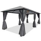 Grafitowa altana ogrodowa 3x6 z dachem z poliwęglanu i zasłonami - Havero 2.0
