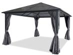 Pawilon ogrodowy z dachem z poliwęglanu z zasłonami i moskitierą - Havero 4x4 - Grafitowy