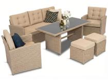 Komplet mebli z sofą i wysokim stołm technorattan Cofete Dining – Natural Cofete 2.0