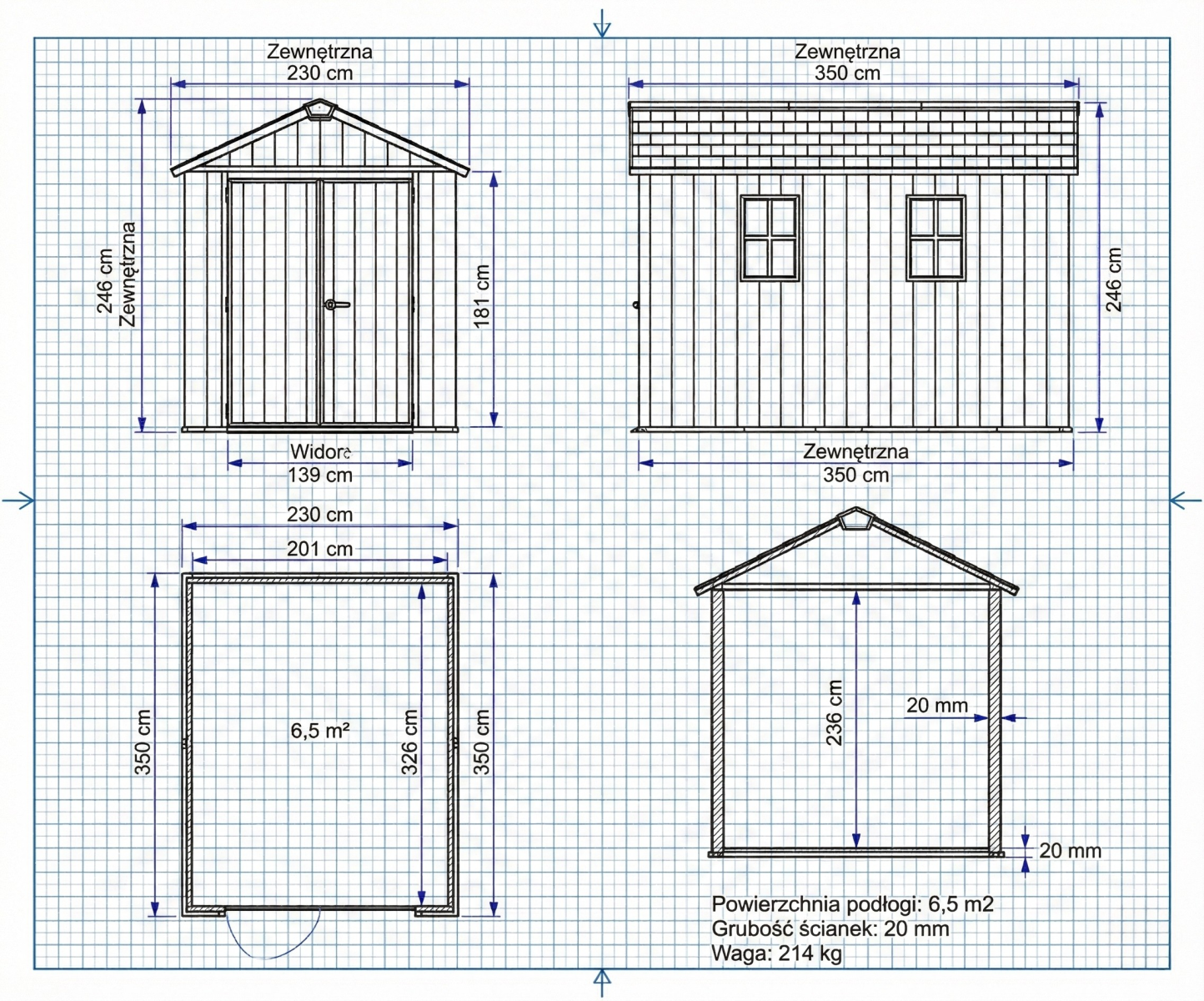 Powiększony rysunek techniczny domku