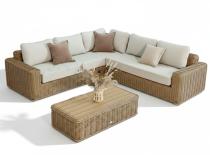 Narożnik tarasowy z grubego technorattanu ze stolikiem kawowym premium Savino