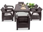 Brązowe meble ogrodowe dla 6 osób z wysokim stołem CM6+1