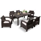 Brązowe meble ogrodowe dla 6 osób z wysokim stołem CM6+1