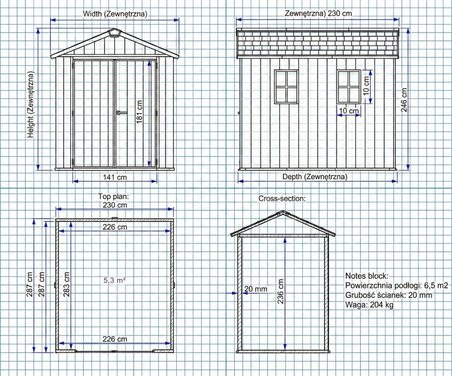 Powiększony rysunek techniczny domku