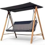 Huśtawka ogrodowa trzyosobowa Fira z parasolem imitacja drewna - Grey