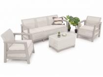 Beżowy zestaw ogrodowy dla 5 osób ze skrzynią Scandi Linea imitacja juty