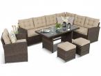 Zestaw technorattanowy na taras narożnik z fotelem, pufami i stół Cofete Brown