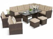 Zestaw ogrodowy narożnik z fotelami i stołem technorattan Cofete Brown