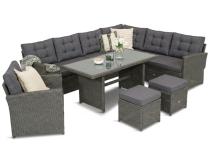 Technorattanowy narożnik ogrodowy fotel + pufy z pikowanymi poduszkami Cofete Anthracite