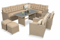 Technorattanowy narożnik z wysokim stołem i fotelami na taras Cofete Natural