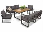 Meble ogrodowe dla 8 osób - sofy 175cm, fotele, stół obiadowy 160cm - Panaon Grande Grey Teak
