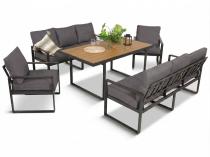 Meble ogrodowe dla 8 osób - sofy 175cm, fotele, stół obiadowy 160cm - Panaon Grande Grey Teak