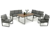 Meble ogrodowe dla 8 osób - sofy 175cm, fotele, stół obiadowy 160cm - Panaon Grande Grey Teak