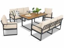 Jasny komplet mebli metalowych na taras dla 8 osób - Panaon Grande Light Beige Teak
