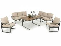 Jasny komplet mebli metalowych na taras dla 8 osób - Panaon Grande Light Beige Teak