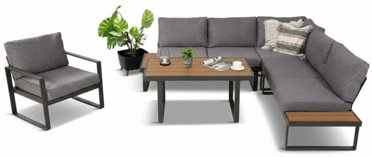 Narożnik Panaon Grey Grey z fotelem i stolikiem