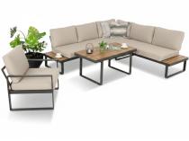 Nowoczesny komplet mebli na taras z narożnikiem i fotelem Panaon Corner Light Beige Teak