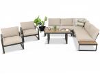 Komplet mebli na taras dla 7 osób - narożnik z fotelami - Panaon Corner Light Beige Teak