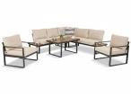Komplet mebli na taras dla 7 osób - narożnik z fotelami - Panaon Corner Light Beige Teak