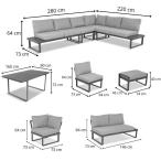 Szary modułowy narożnik na taras 280x220cm z wysokim stołem Panaon GG