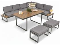 Szary modułowy narożnik na taras 280x220cm z wysokim stołem Panaon Grey Teak