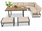 Beżowy narożnik wypoczynkowy ze stołem obiadowym na taras Panaon Corner XL Light Beige Teak