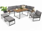 Metalowy narożnik ogrodowy 280x220cm ze stołem obiadowym i fotelem Panaon Grey Teak