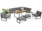 Modułowe meble obiadowe z narożnikiem z ławą i dwoma fotelami Panaon Grey Teak