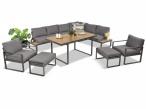 Modułowe meble obiadowe z narożnikiem z ławą i dwoma fotelami Panaon Grey Teak