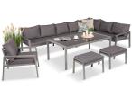 Komplet mebli tarasowych dla 10 osób - narożnik, fotel i pufy - Sodor Corner XXL - Silver