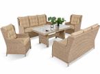 Eleganckie meble technorattanowe dla 8 osób Fiorento - 2 sofy, 2 fotele i duży stół - Beige