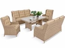 Eleganckie meble technorattanowe dla 8 osób - 2 sofy, 2 fotele i duży stół - Beige