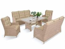 Eleganckie meble technorattanowe dla 8 osób - 2 sofy, 2 fotele i duży stół - Beige