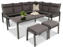 Nowoczesne meble ogrodowe metalowe z wysokim oparciem - narożnik z pufami - Doros Corner XL - Dark Grey